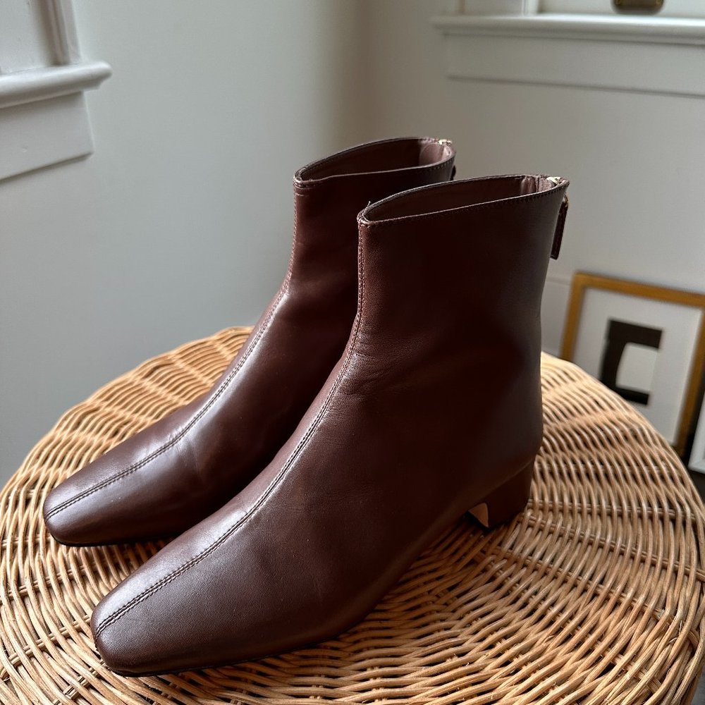 J.Crew Roxie Back-Zip Leather Ankle Boots - Rich Hickory (size 7)